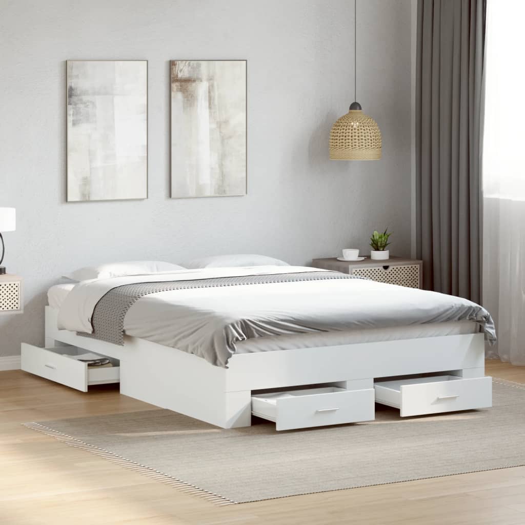 Estrutura de cama c/ gavetas 135x190cm derivados madeira branco