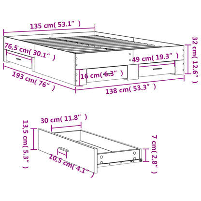 Estrutura de cama c/ gavetas 135x190cm derivados madeira branco