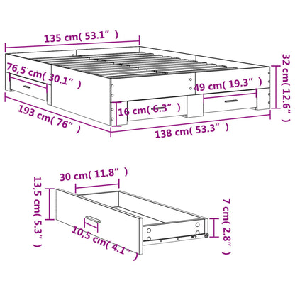 Estrutura de cama c/ gavetas 135x190 cm derivados madeira preto