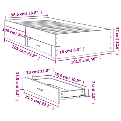 Estrutura de cama c/ gavetas 100x200cm derivados madeira branco