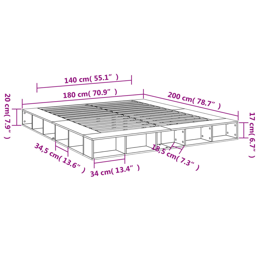 Estrutura de cama 180x200 cm derivados de madeira cinza cimento