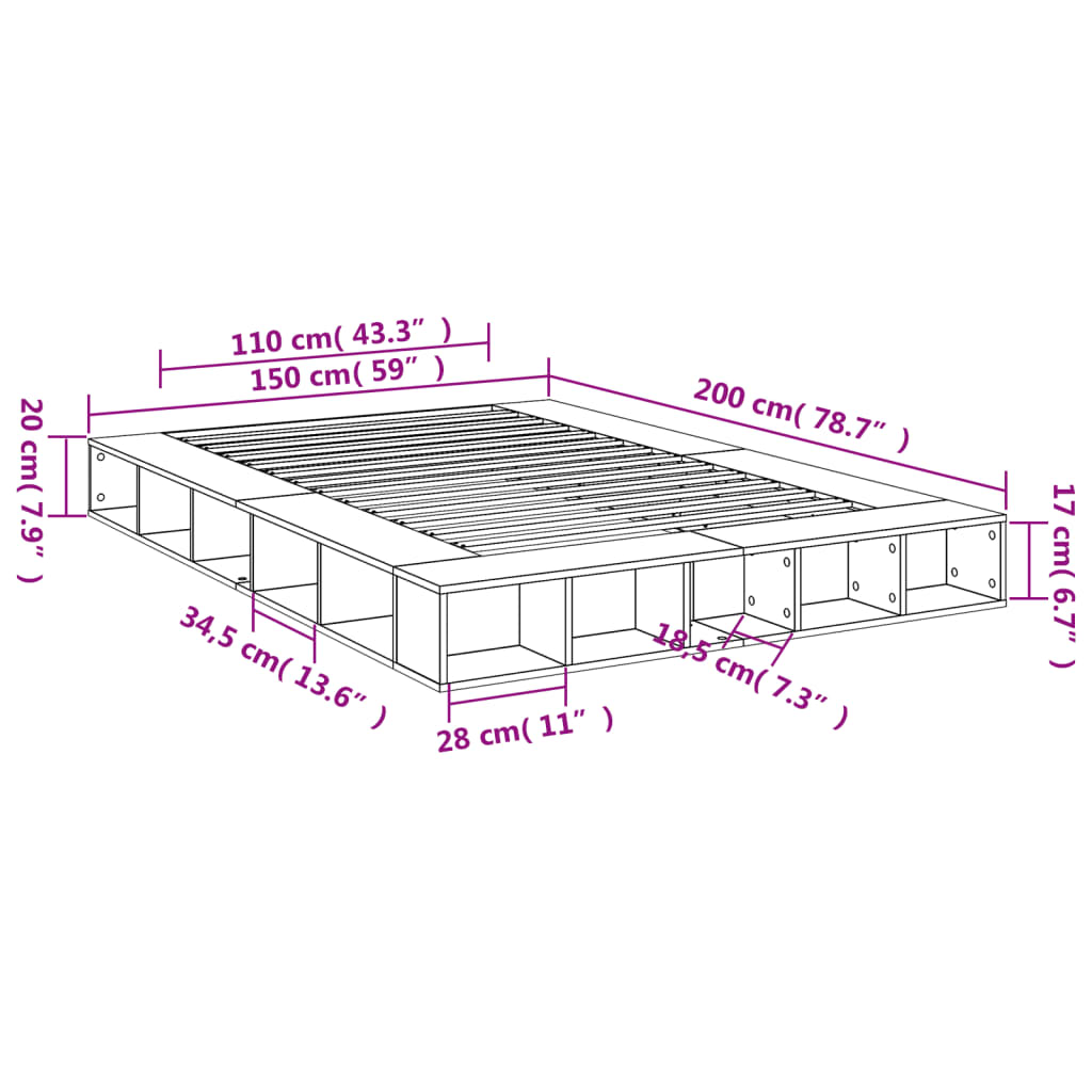 Estrutura de cama 150x200 cm derivados de madeira branco