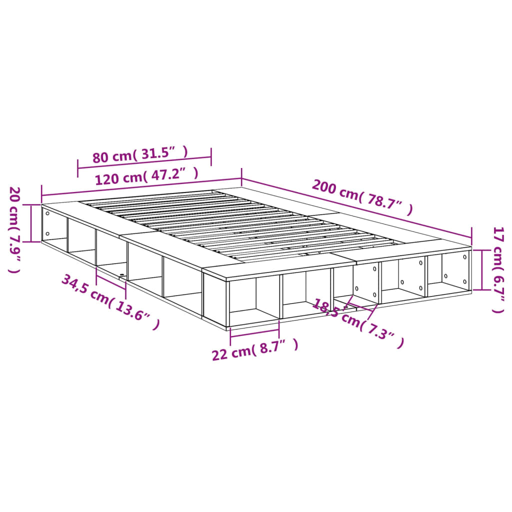 Estrutura de cama 120x200 cm derivados de madeira branco