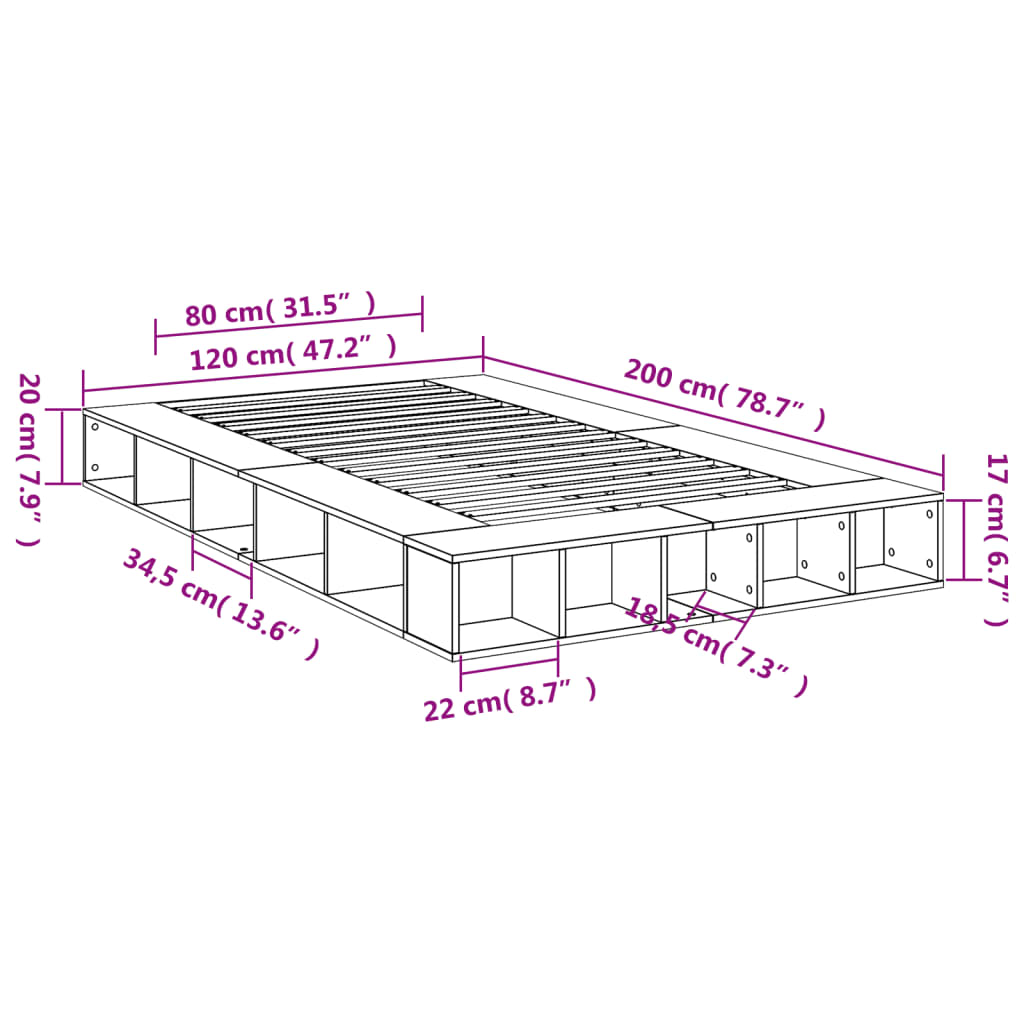 Estrutura de cama 120x200 cm derivados de madeira cinza cimento