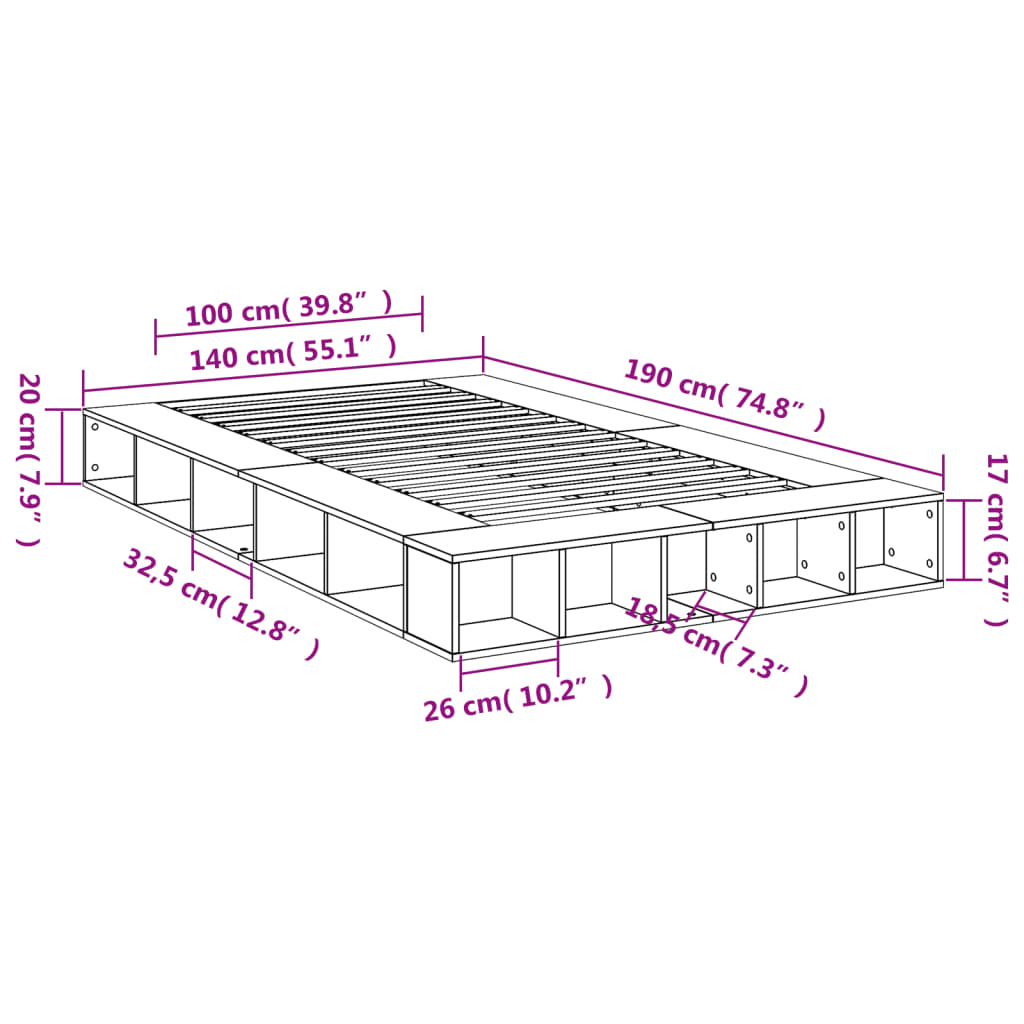 Estrutura de cama 140x190 cm derivados de madeira branco