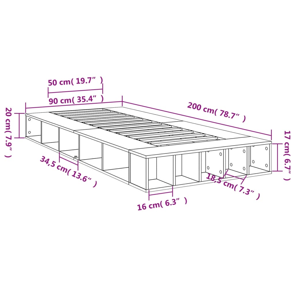 Estrutura de cama 90x200 cm derivados de madeira branco