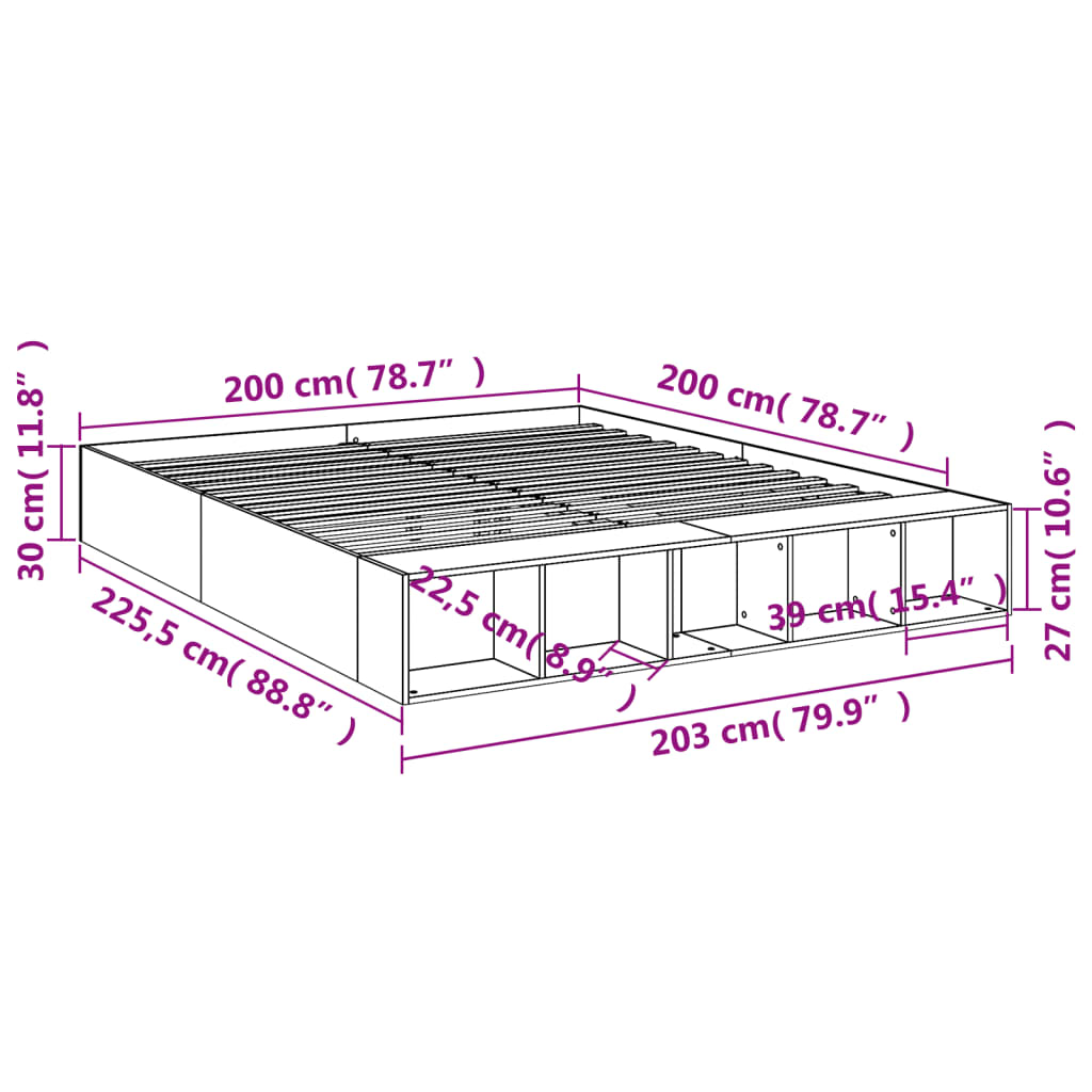 Estrutura de cama 200x200 cm derivados de madeira branco