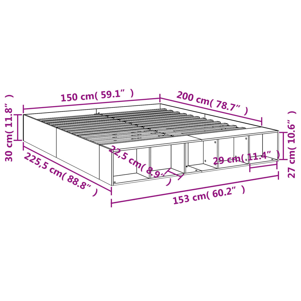 Estrutura de cama 150x200 cm derivados de madeira branco