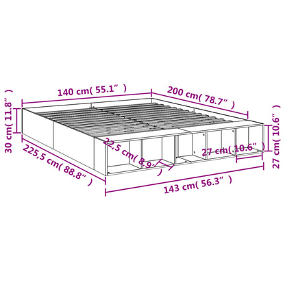 Estrutura de cama 140x200 cm derivados de madeira cinza sonoma