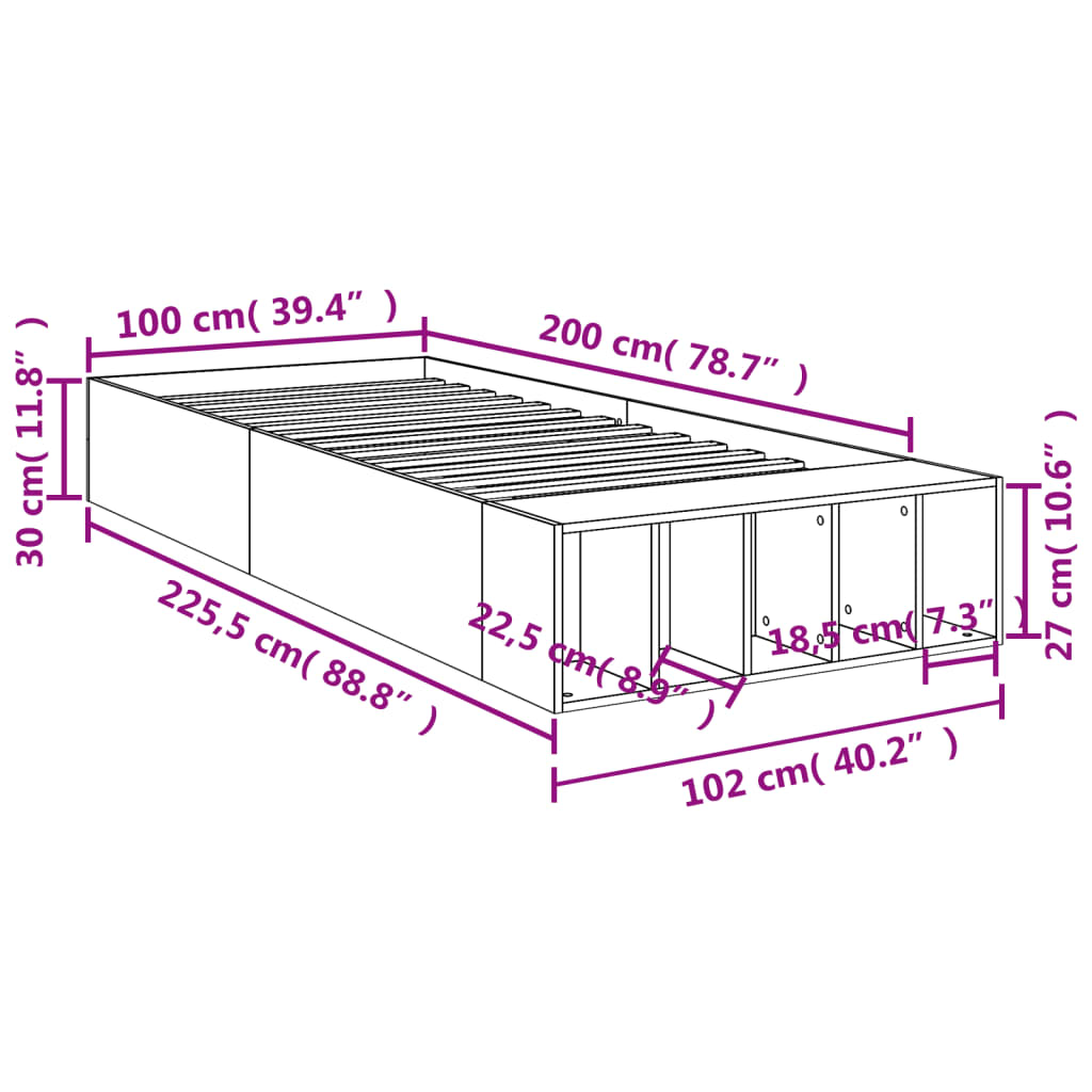 Estrutura de cama 100x200 cm derivados de madeira branco