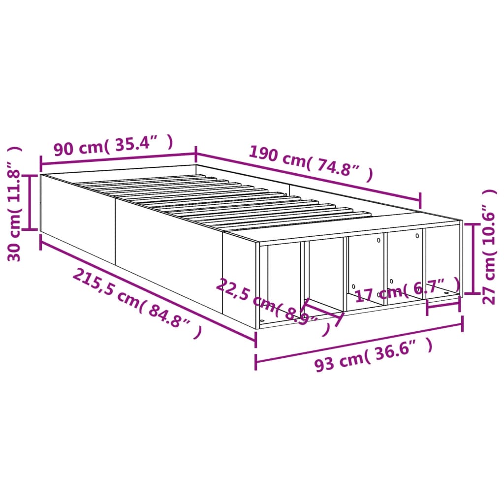 Estrutura de cama 90x190 cm derivados de madeira branco