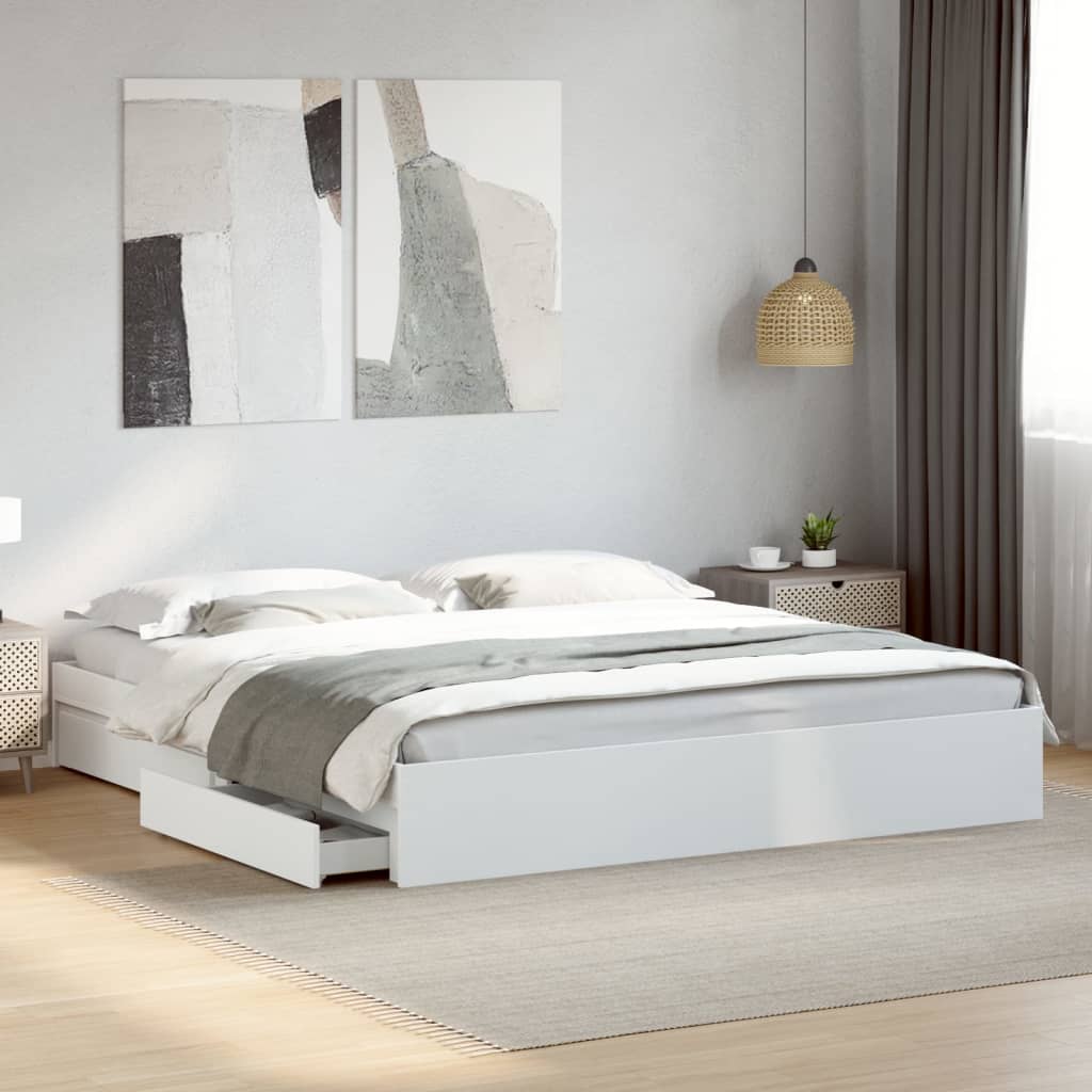 Estrutura de cama c/ gavetas 200x200cm derivados madeira branco