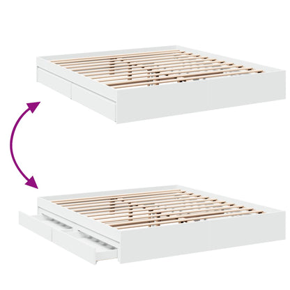 Estrutura de cama c/ gavetas 200x200cm derivados madeira branco