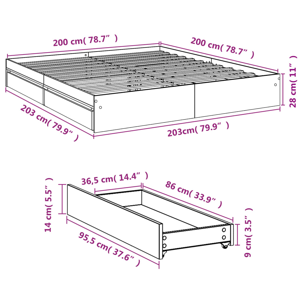 Estrutura de cama c/ gavetas 200x200cm derivados madeira branco