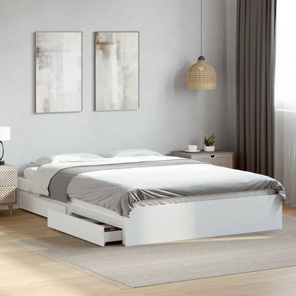 Estrutura de cama c/ gavetas 160x200cm derivados madeira branco