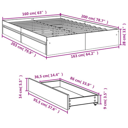 Estrutura de cama c/ gavetas 160x200cm derivados madeira branco