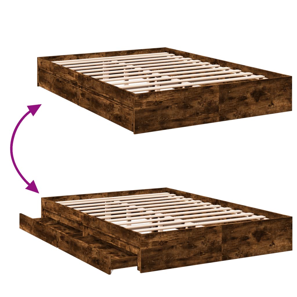 Estrutura de cama c/ gavetas derivados madeira carvalho fumado