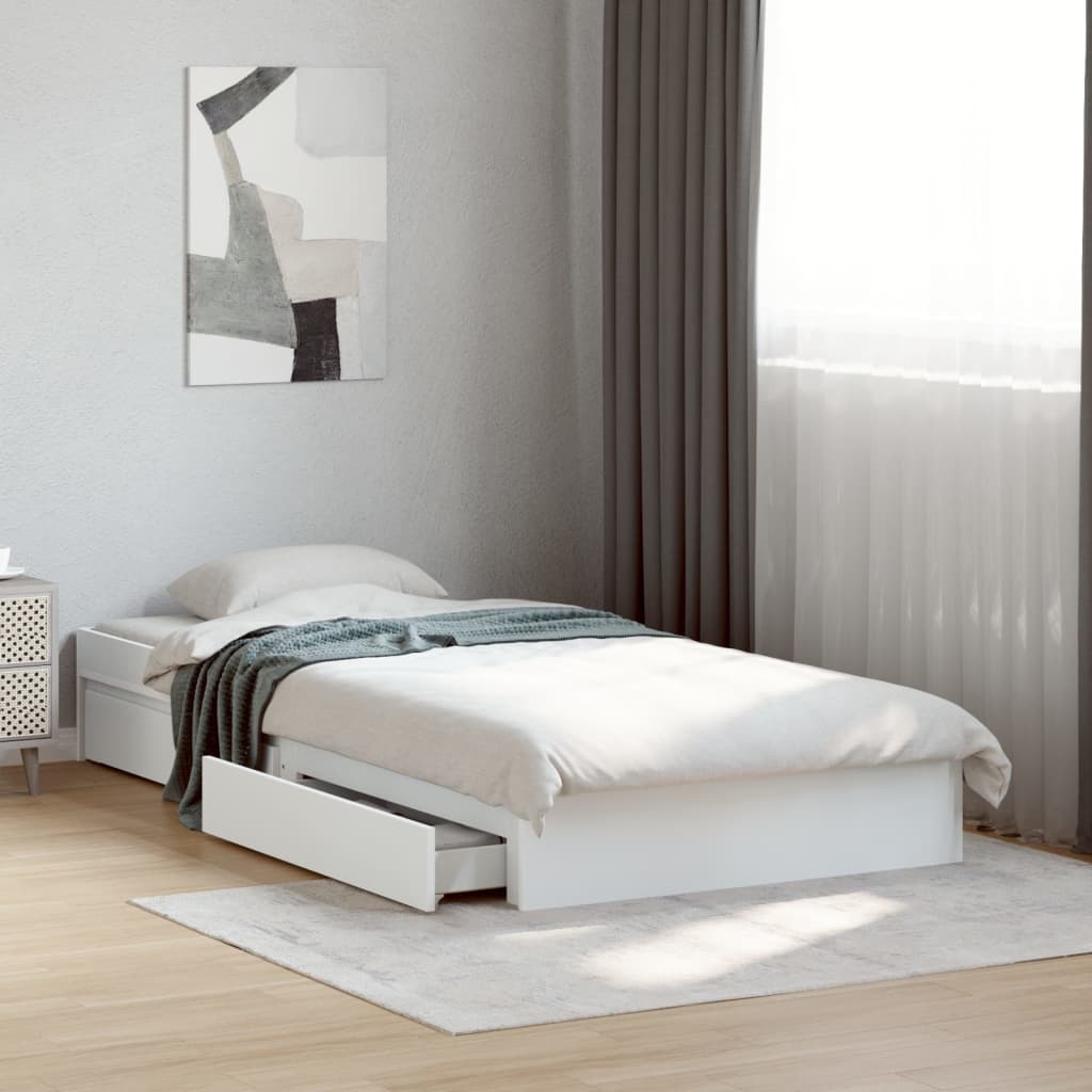 Estrutura de cama c/ gavetas 100x200cm derivados madeira branco