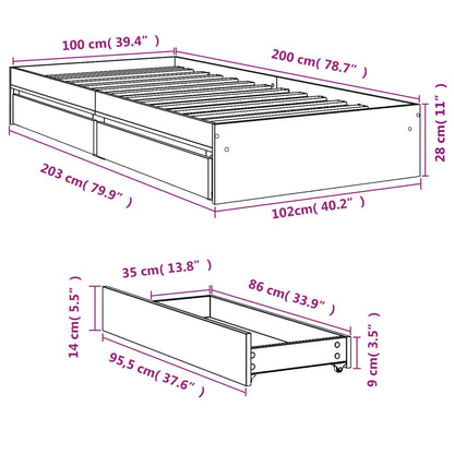 Estrutura de cama c/ gavetas 100x200cm derivados madeira branco