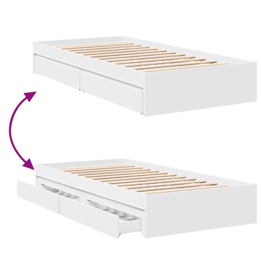 Estrutura de cama c/ gavetas 90x200 cm derivados madeira branco