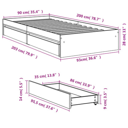 Estrutura de cama c/ gavetas 90x200 cm derivados madeira branco