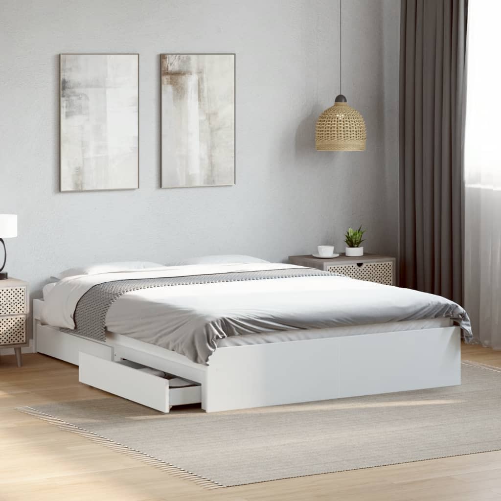 Estrutura de cama c/ gavetas 140x190cm derivados madeira branco