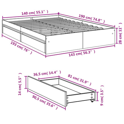 Estrutura de cama c/ gavetas 140x190 cm derivados madeira preto