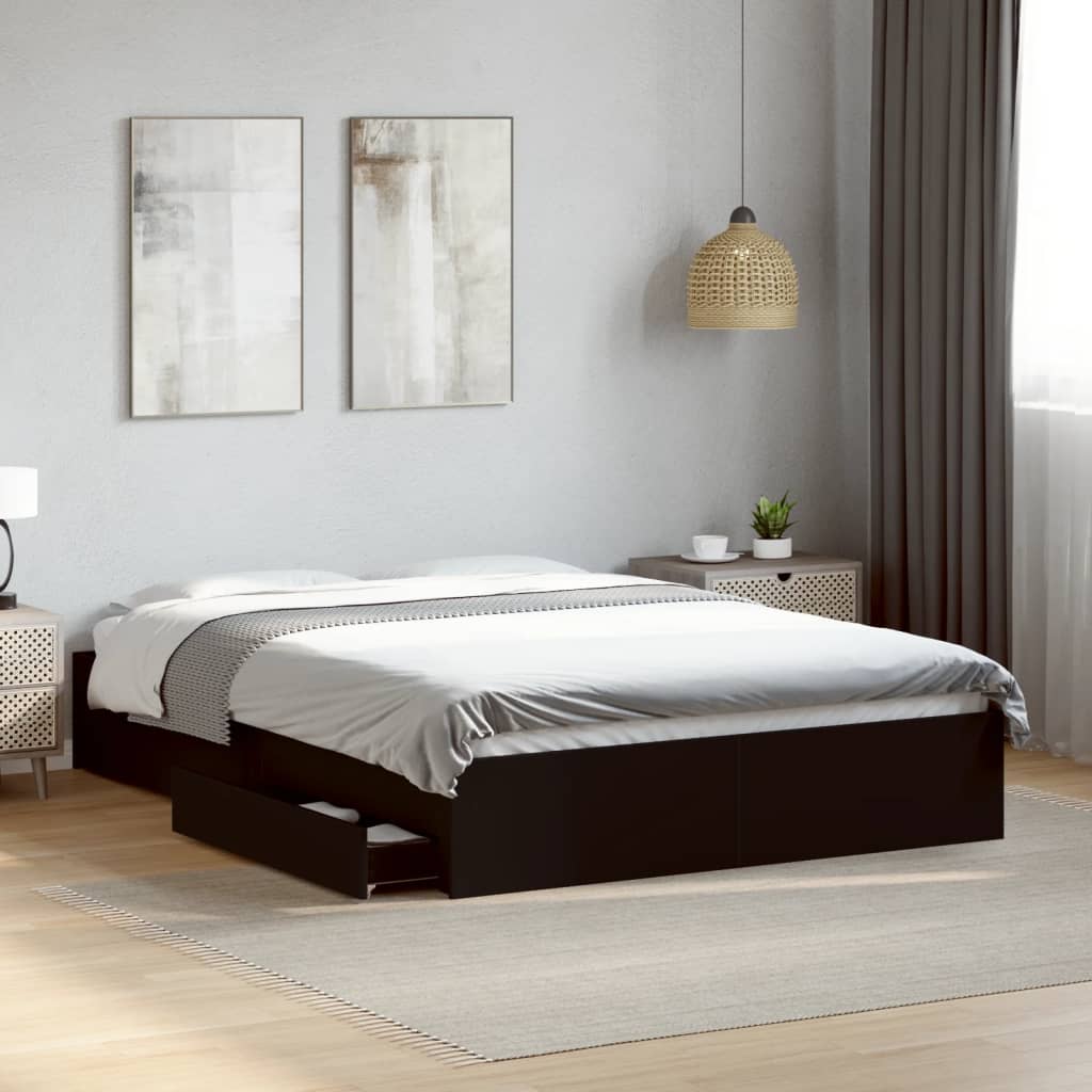 Estrutura de cama c/ gavetas 135x190 cm derivados madeira preto