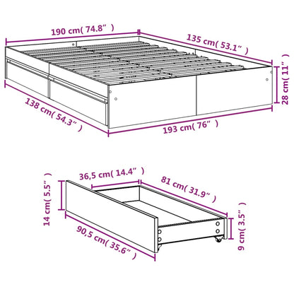 Estrutura de cama c/ gavetas 135x190 cm derivados madeira preto