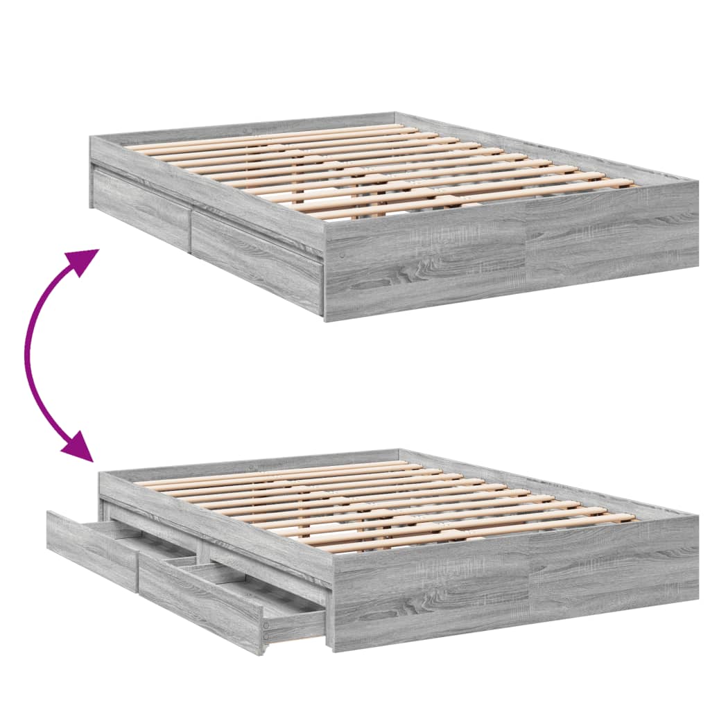 Estrutura de cama c/ gavetas derivados madeira cinza sonoma