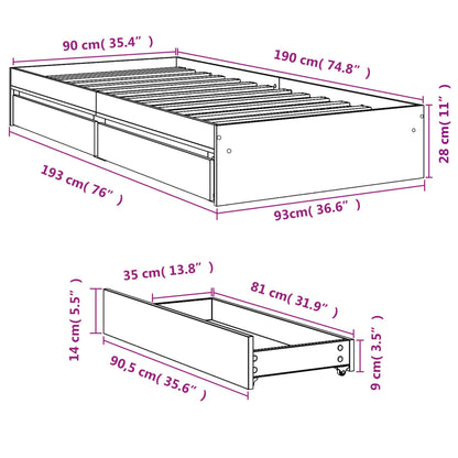 Estrutura cama c/ gavetas 90x190 cm derivados de madeira branco