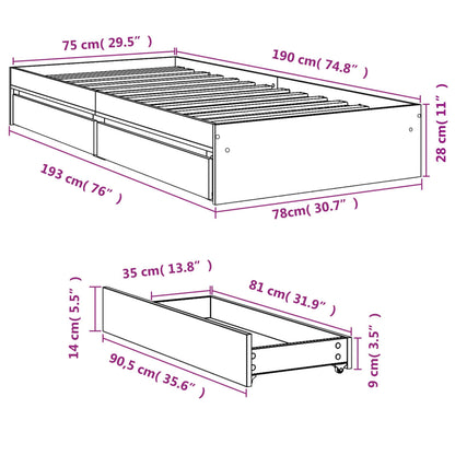 Estrutura cama c/ gavetas 75x190 cm derivados de madeira branco