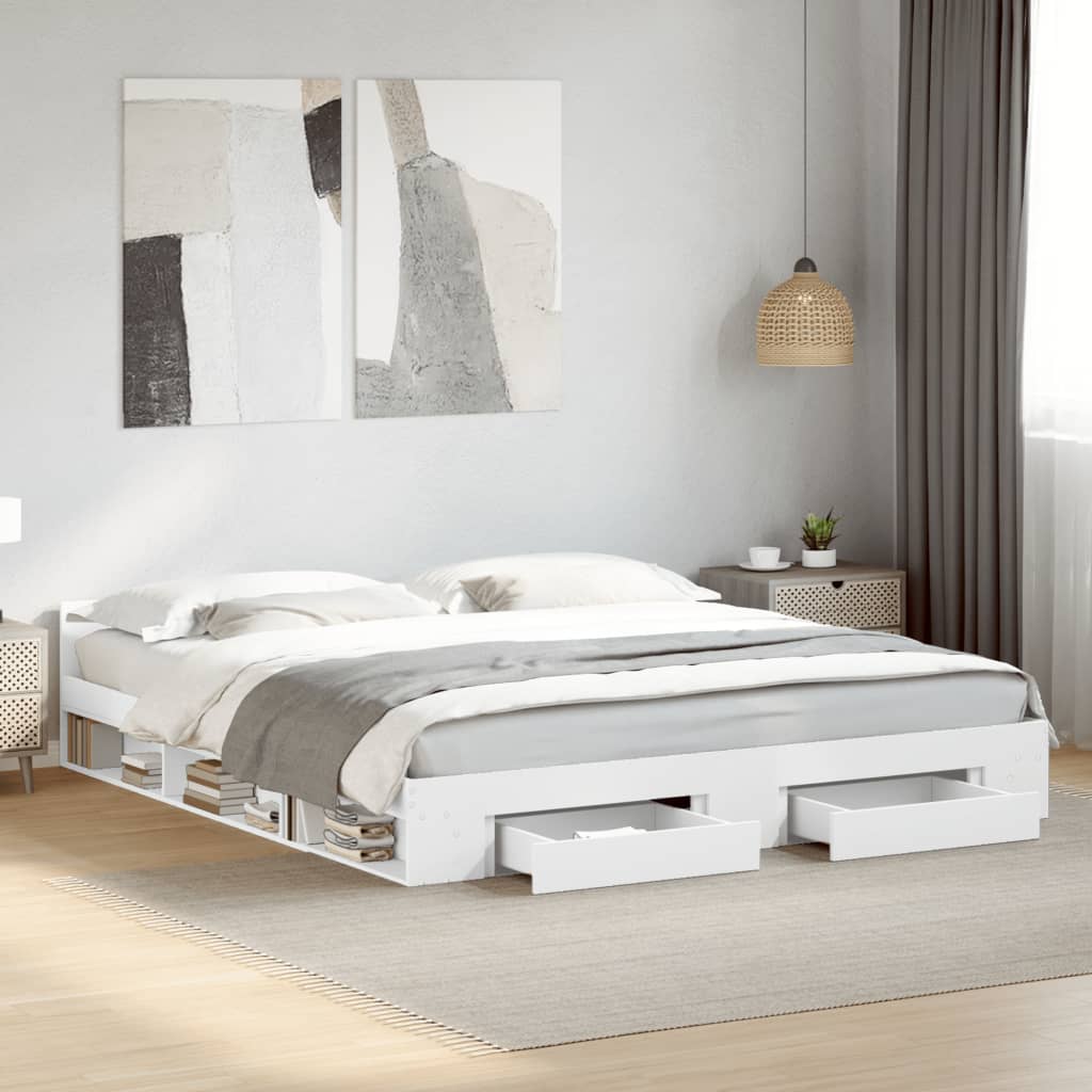 Estrutura de cama c/ gavetas 200x200cm derivados madeira branco