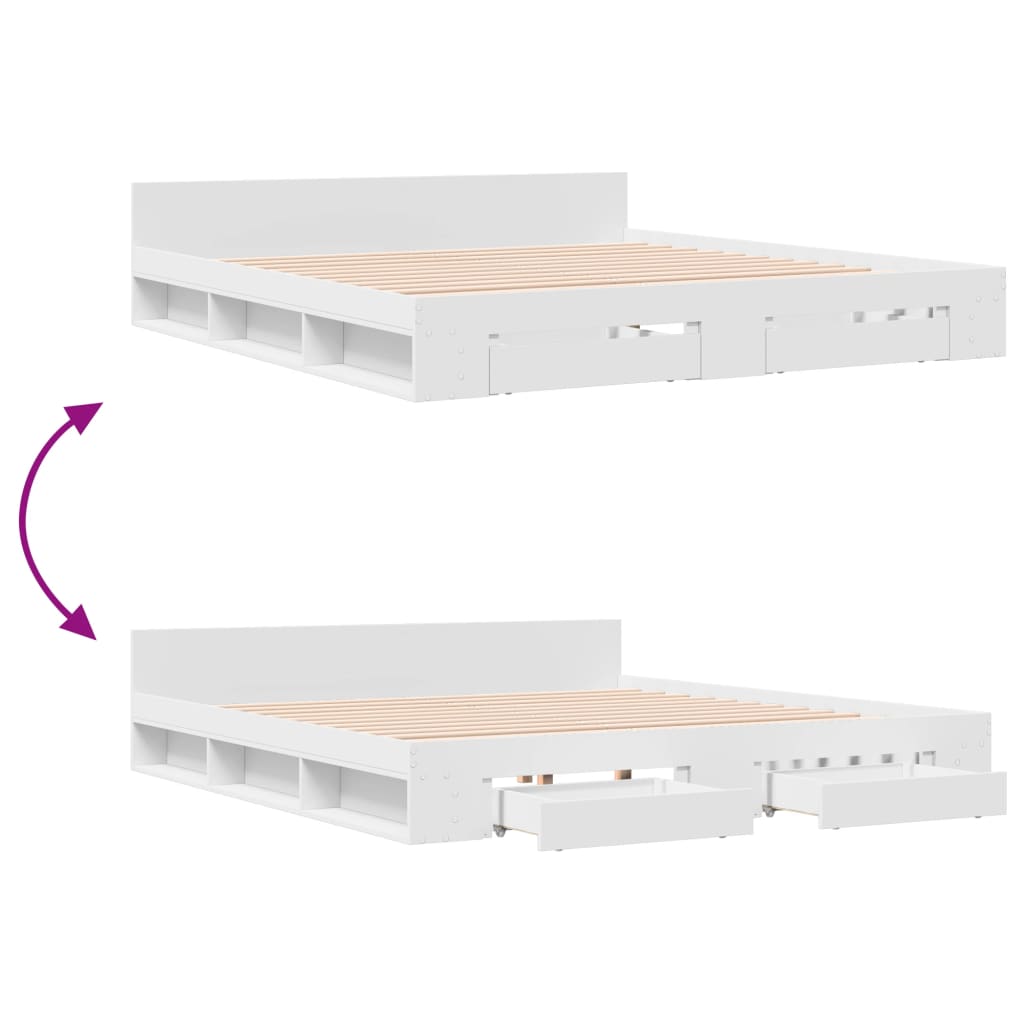 Estrutura de cama c/ gavetas 200x200cm derivados madeira branco