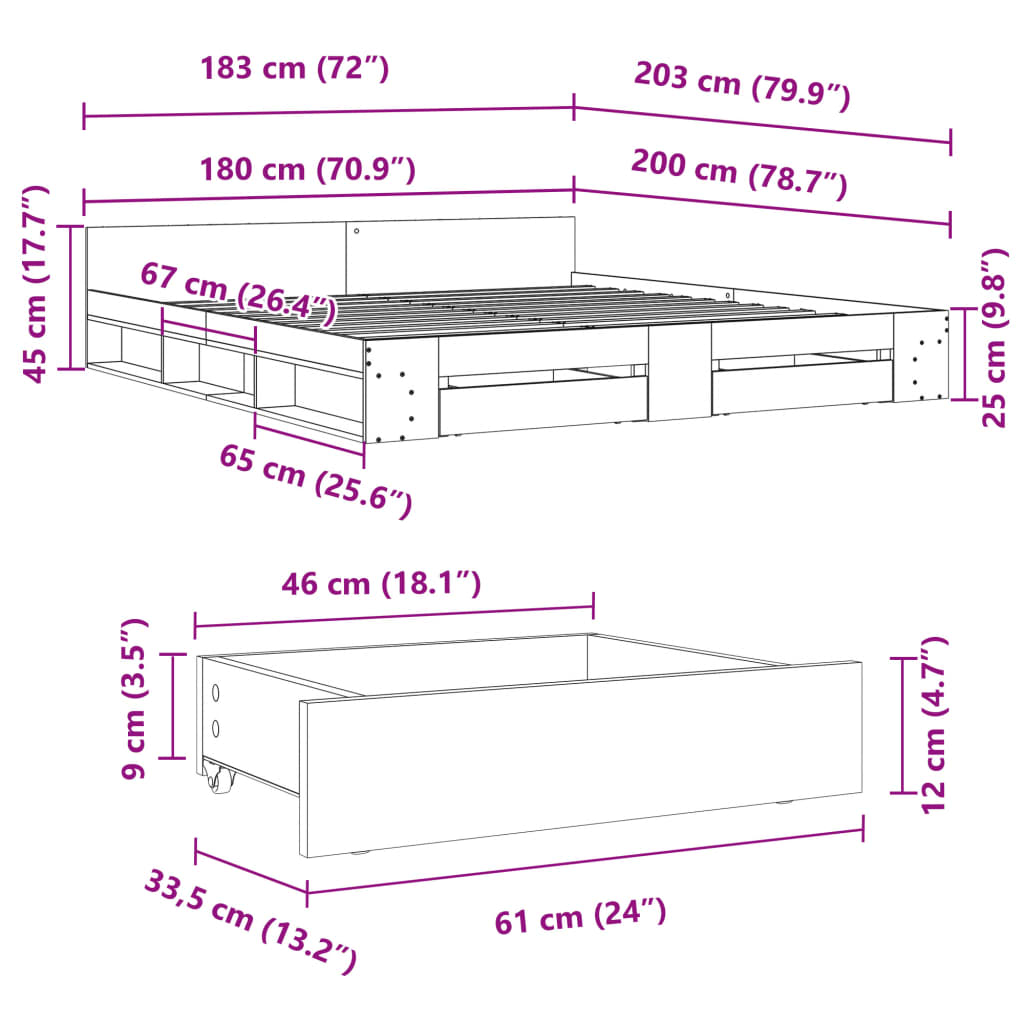 Estrutura de cama c/ gavetas 180x200cm derivados madeira branco