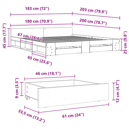 Estrutura de cama c/ gavetas 180x200cm derivados madeira branco