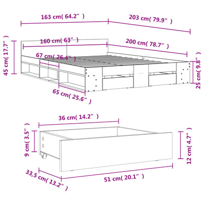 Estrutura de cama c/ gavetas 160x200cm derivados madeira branco