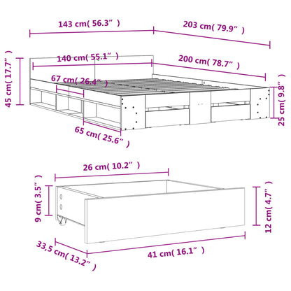 Estrutura de cama c/ gavetas 140x200cm derivados madeira branco