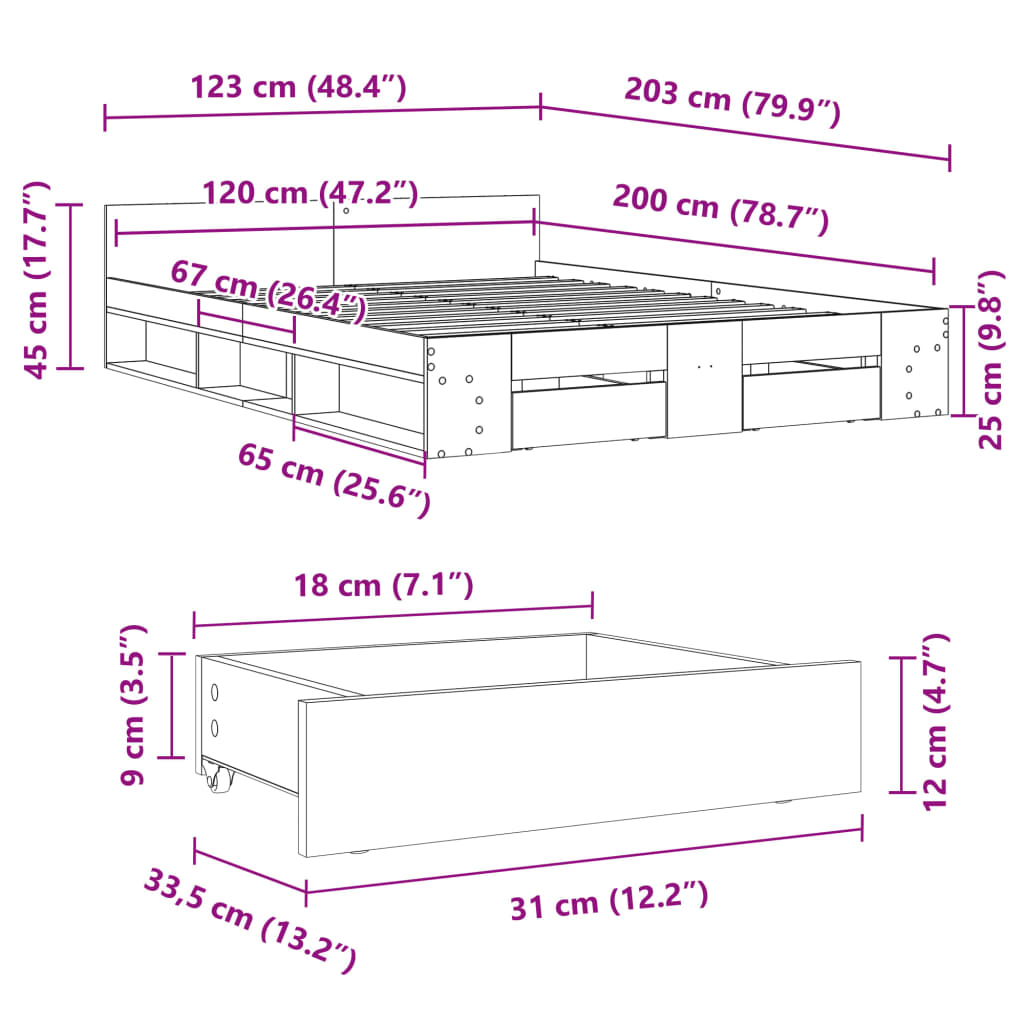 Estrutura de cama c/ gavetas 120x200cm derivados madeira branco