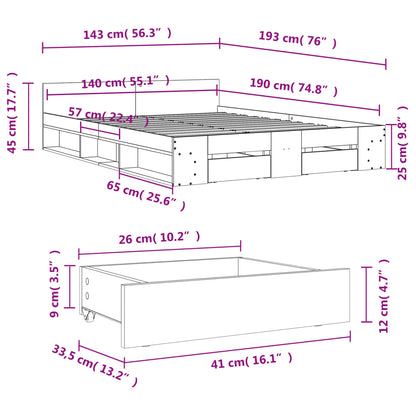 Estrutura de cama c/ gavetas 140x190cm derivados madeira branco