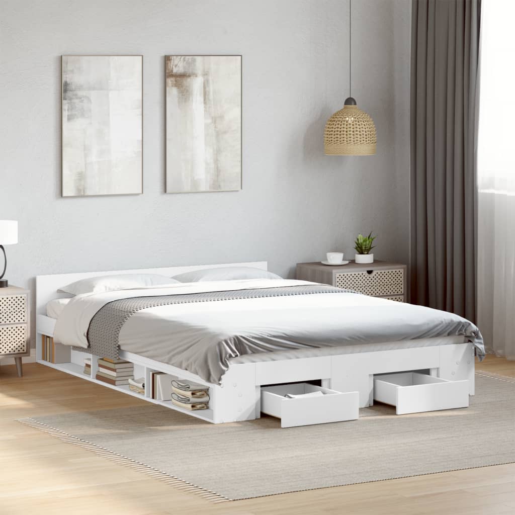 Estrutura de cama c/ gavetas 135x190cm derivados madeira branco