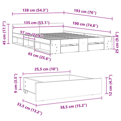 Estrutura de cama c/ gavetas 135x190cm derivados madeira branco