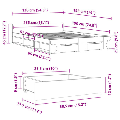 Estrutura de cama c/ gavetas 135x190 cm derivados madeira preto