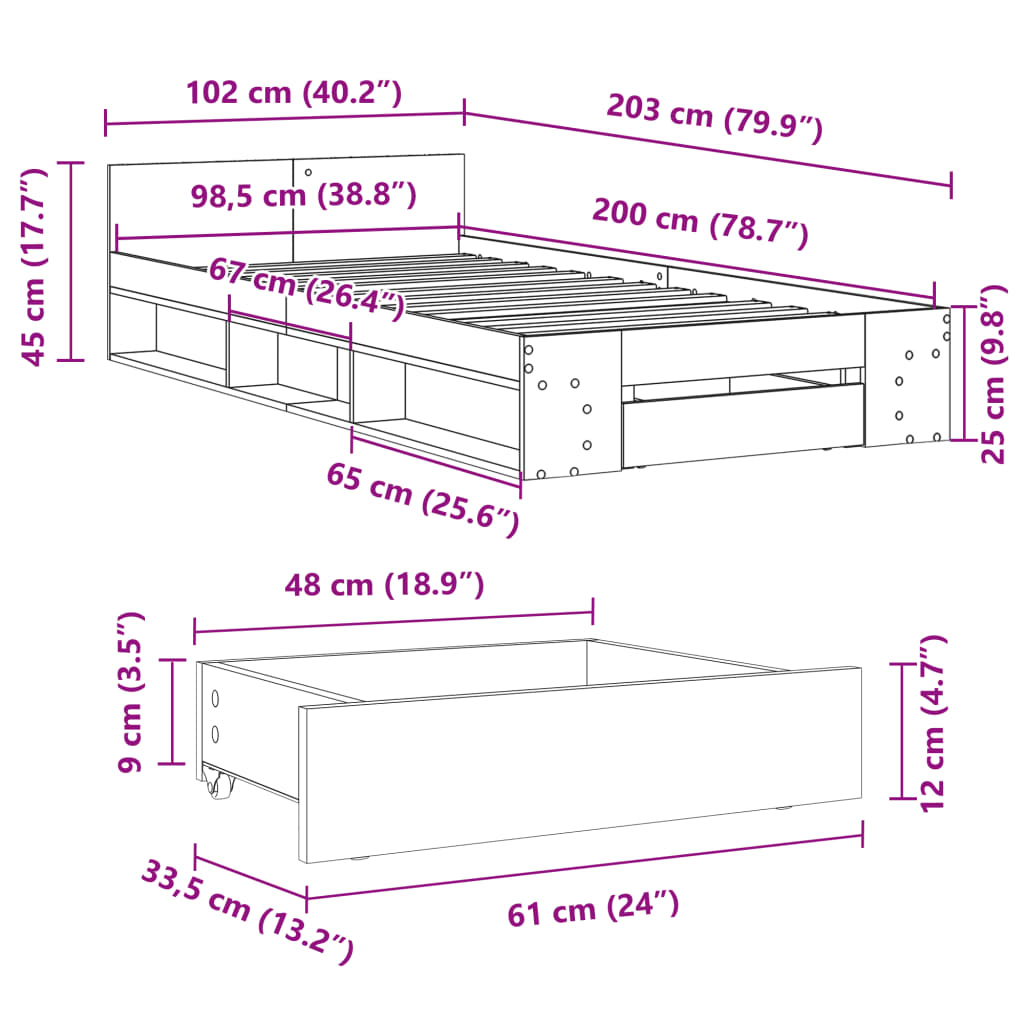 Estrutura de cama c/ gaveta 100x200 cm derivados madeira branco