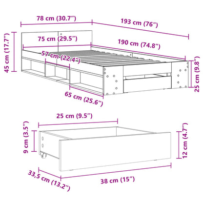 Estrutura de cama c/ gaveta derivados madeira cinzento cimento