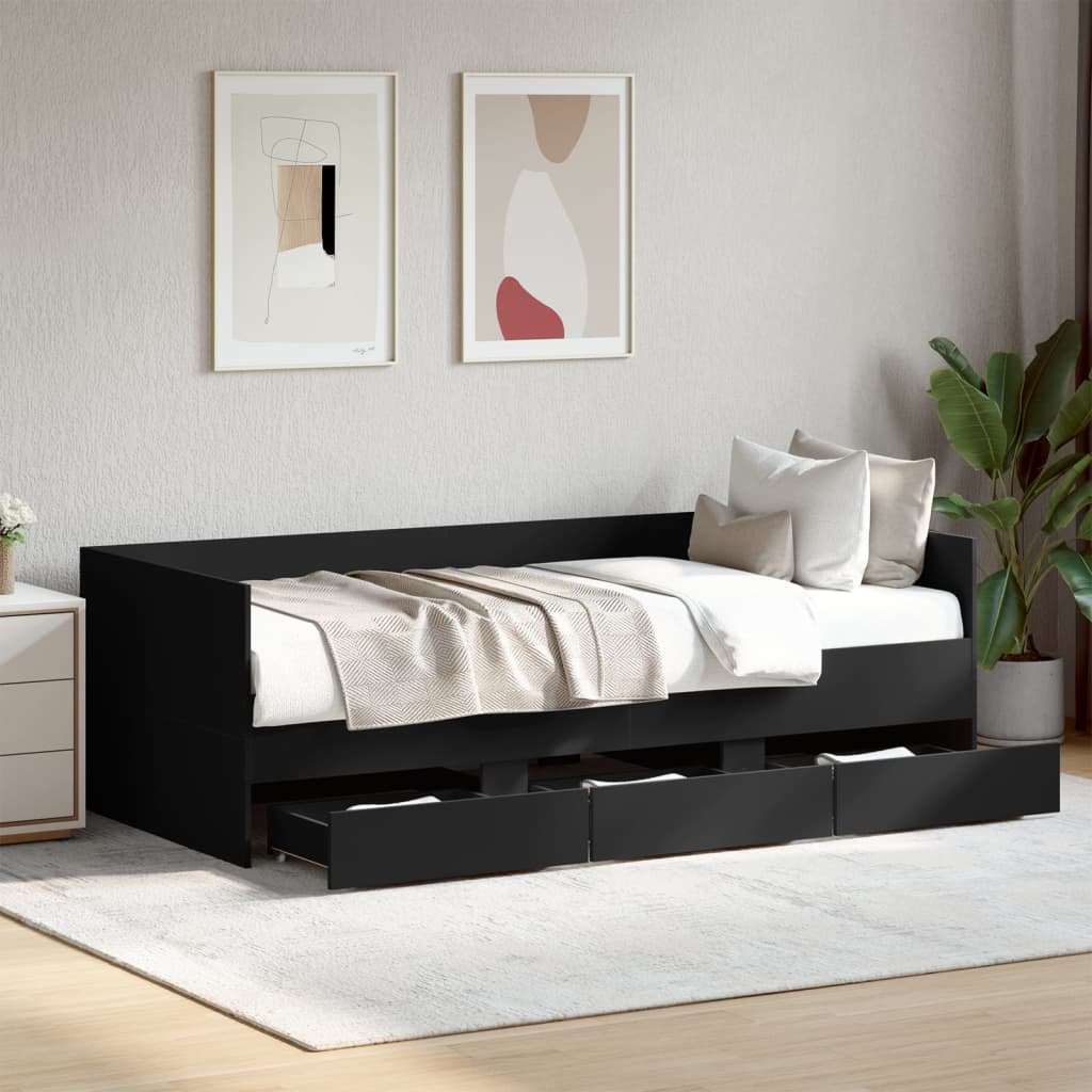 Sofá-cama c/ gavetas 100x200 cm derivados de madeira preto