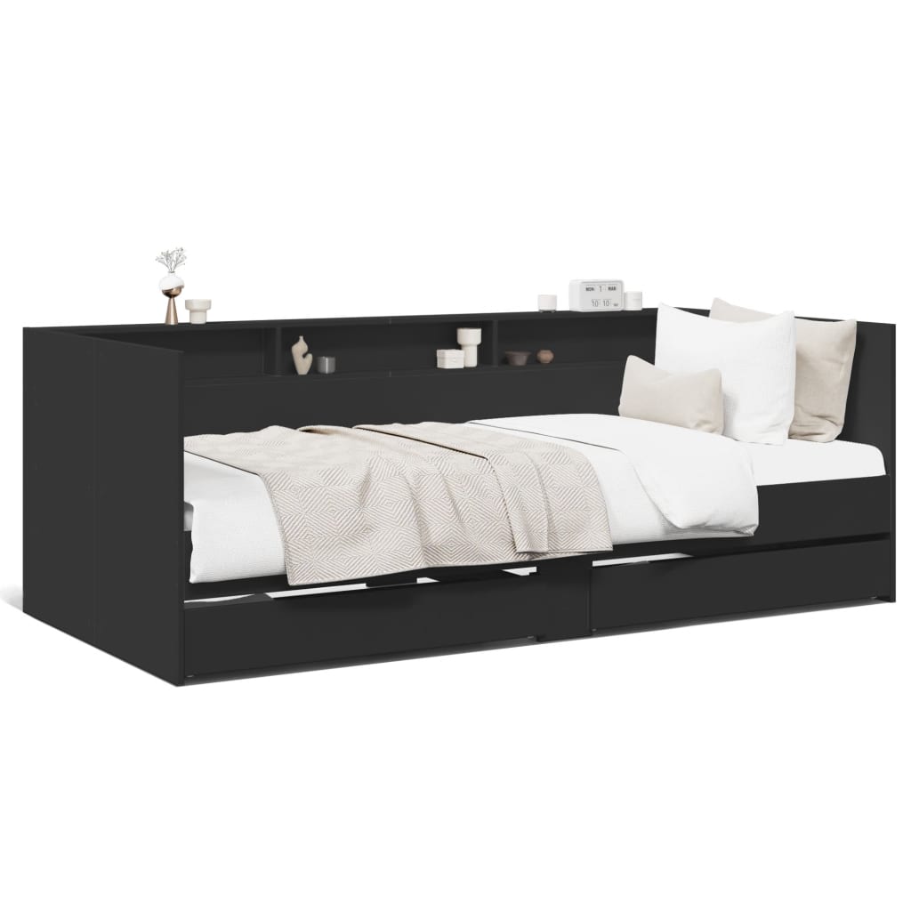 Sofá-cama c/ gavetas 75x190 cm derivados de madeira preto