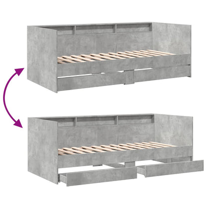 Sofá-cama com gavetas derivados de madeira cinzento cimento