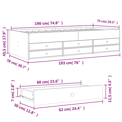 Sofá-cama c/ gavetas 75x190 cm derivados de madeira branco