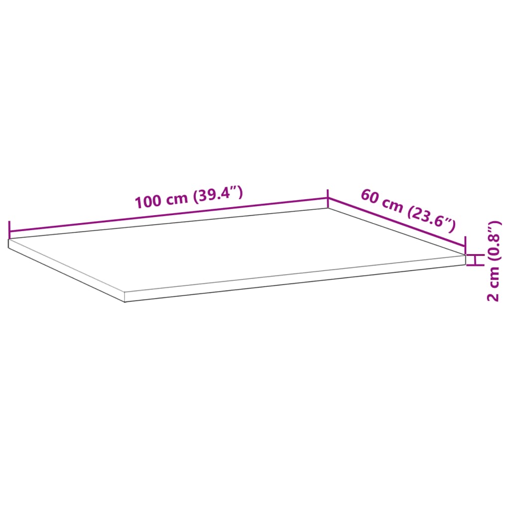 Tampo de secretária 100x60x2 cm acácia maciça não tratada